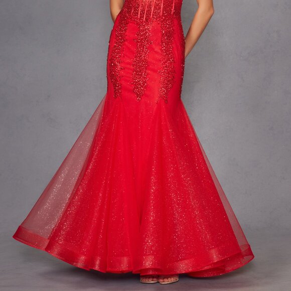 NEW FORMAL SLEEVELESS MERMAID GOWN W/ SHEER SEQUINS EMBELLISHED BODICE JT2883C - Picture 5 of 8